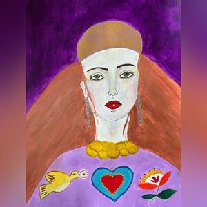 Original Art boho abstract Colorful Portrait Painting of a woman